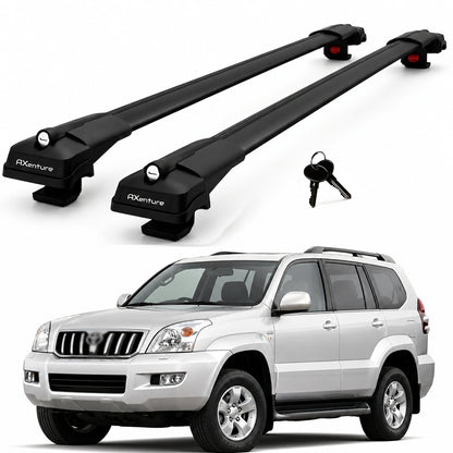2X Roof Bars for Toyota Land Cruiser J120 2002–2008 Lockable Roof Rack Black