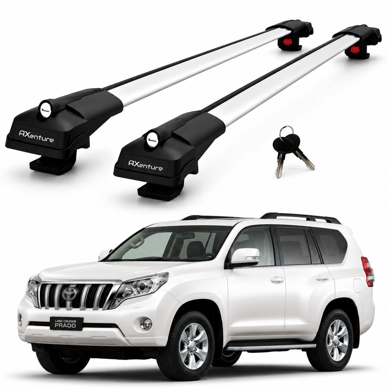 2X Roof Bars for Toyota Land Cruiser J150 2009–2023 Lockable Roof Rack Grey