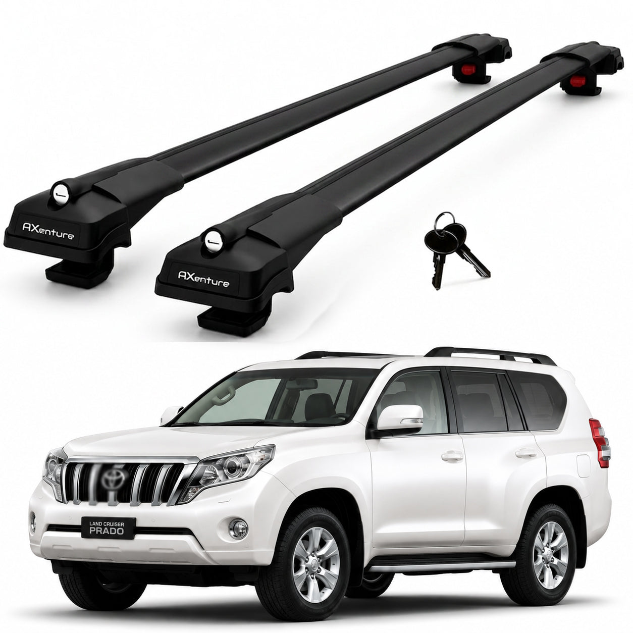 2X Roof Bars for Toyota Land Cruiser J150 2009–2023 Lockable Roof Rack Black