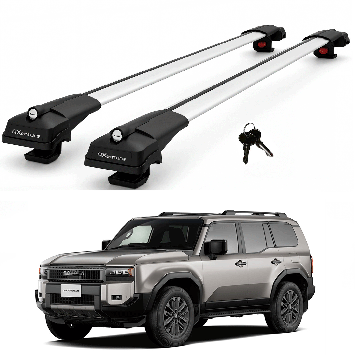2X Roof Bars for Toyota Land Cruiser J250 2024-2026 Lockable Roof Rack Grey