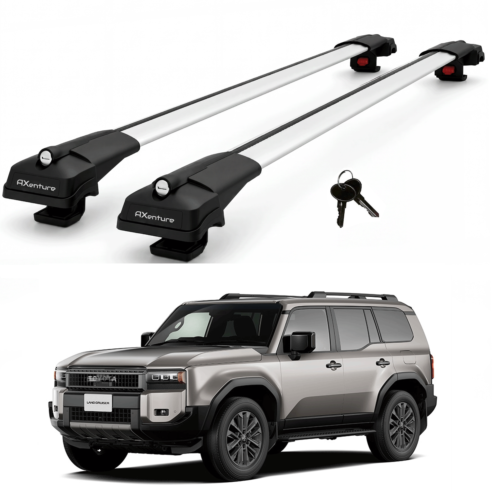 2X Roof Bars for Toyota Land Cruiser J250 2024-2026 Lockable Roof Rack Grey