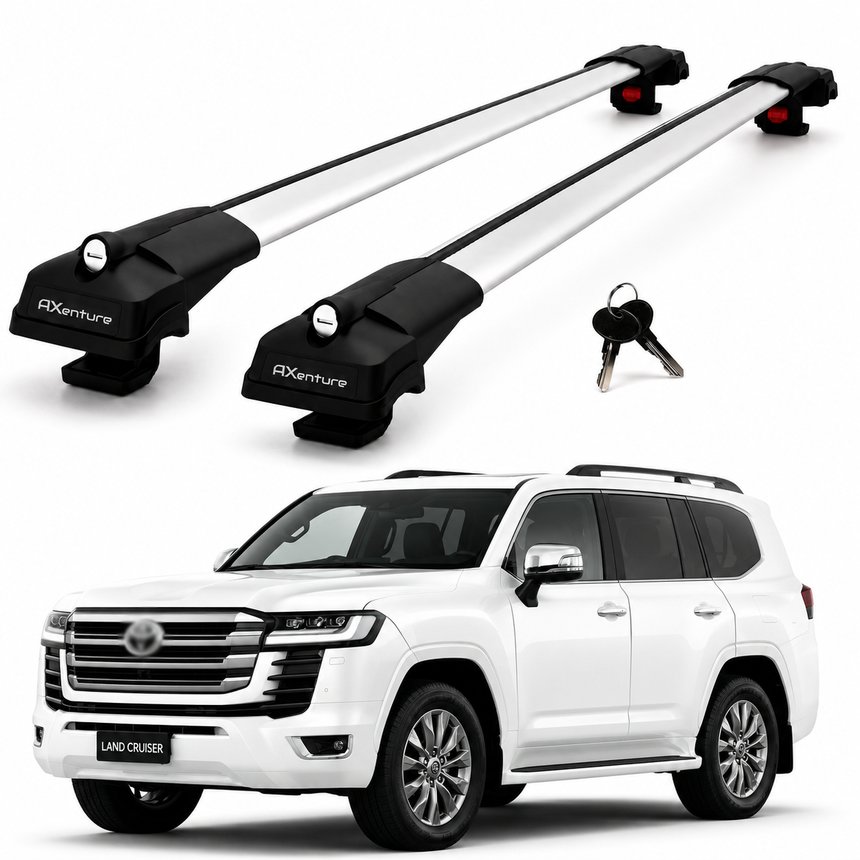 2X Roof Bars for Toyota LandCruiser Lc300 J300 2021-2025 Lockable Roof Rack Grey