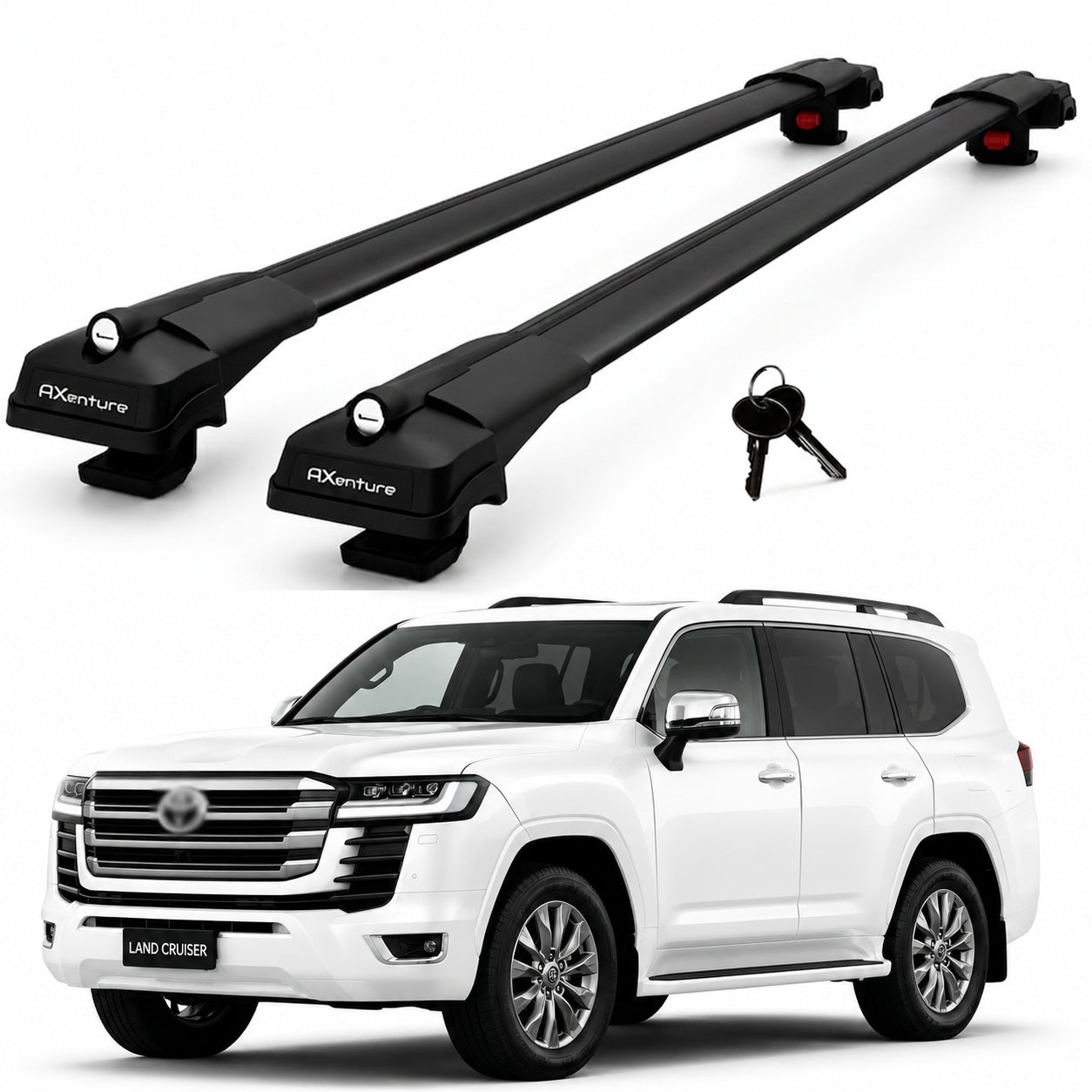 2X Roof Bars for Toyota LandCruiser Lc300J300 2021-2025 Lockable Roof Rack Black