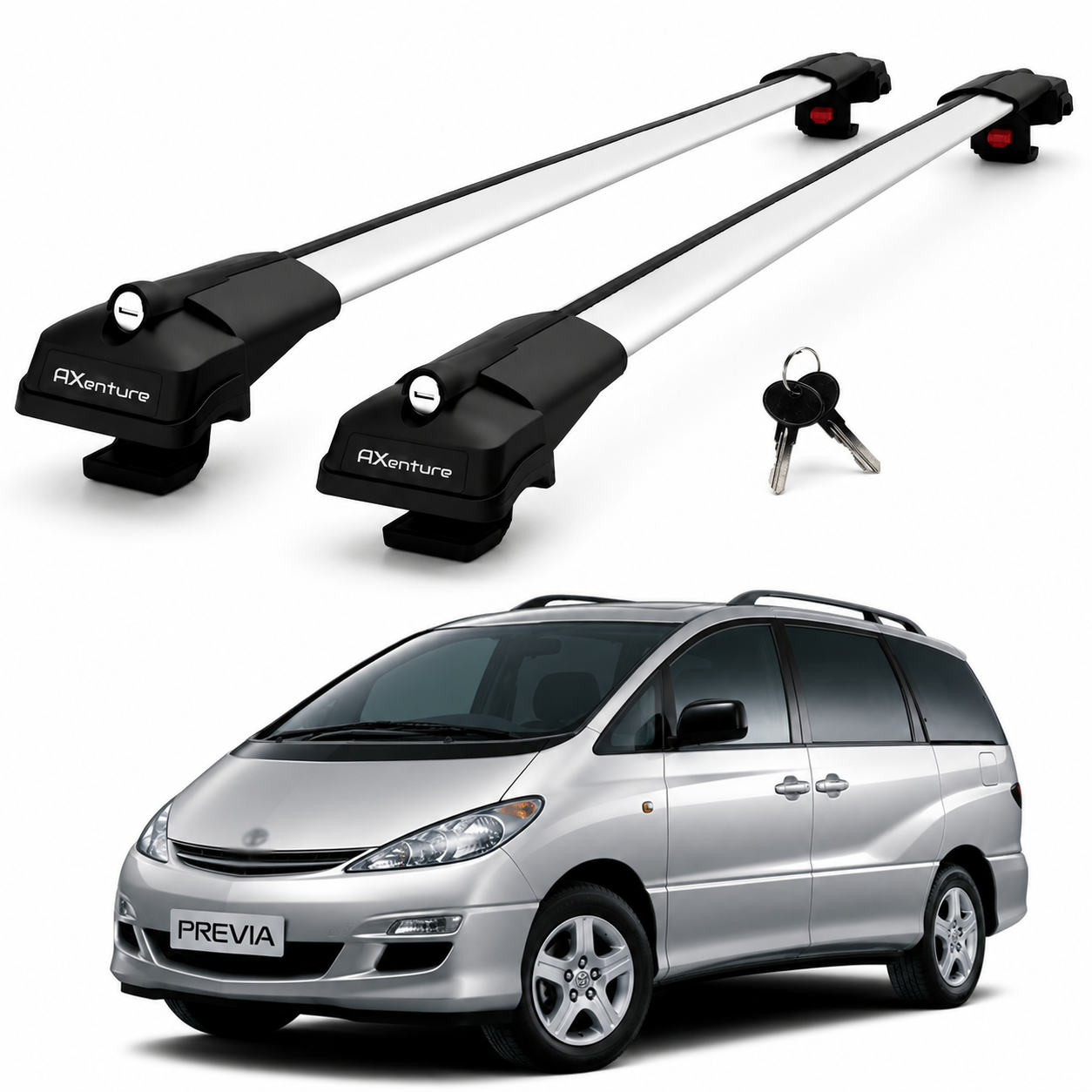 2X Roof Bars for Toyota Previa Xr30 2000-2006 Lockable Roof Rack Cross Bars Grey