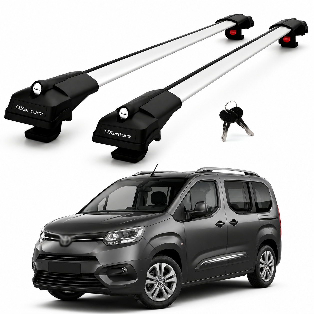 2X Roof Bars for Toyota Proace City 2021-2022 Lockable Roof Rack Cross Bars Grey
