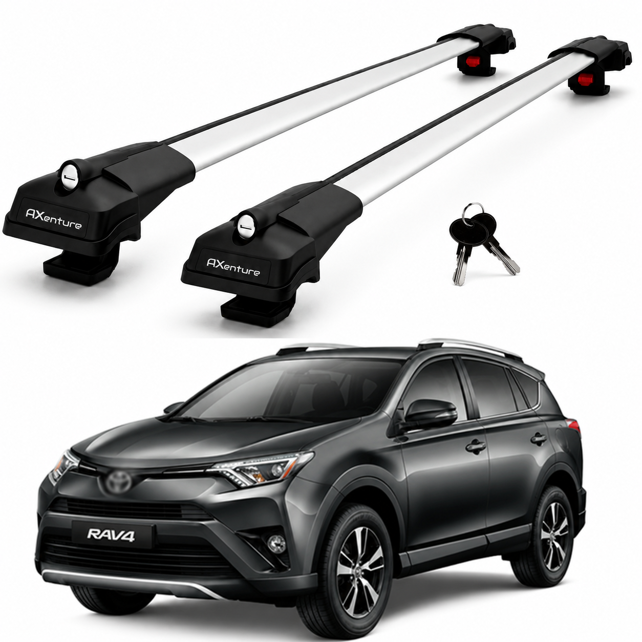 2X Roof Bars for Toyota Rav4 Xa40 2013–2018 Lockable Roof Rack Cross Bars Grey