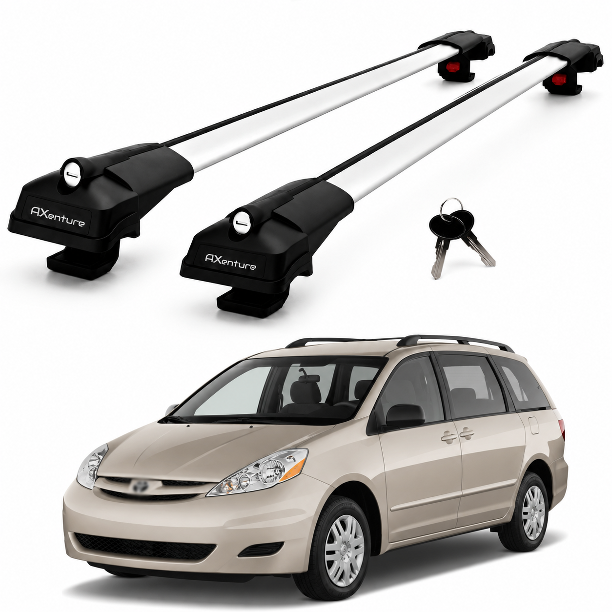 2X Roof Bars for Toyota Sienna Xl20 2004-2010 Lockable Roof Rack Cross Bars Grey