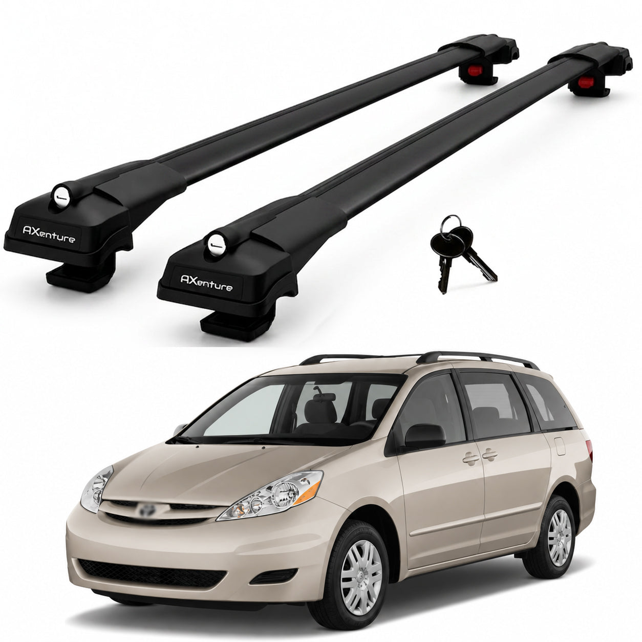 2X Roof Bars for Toyota Sienna Xl20 2004-2010 Lockable Roof Rack Cross Bar Black
