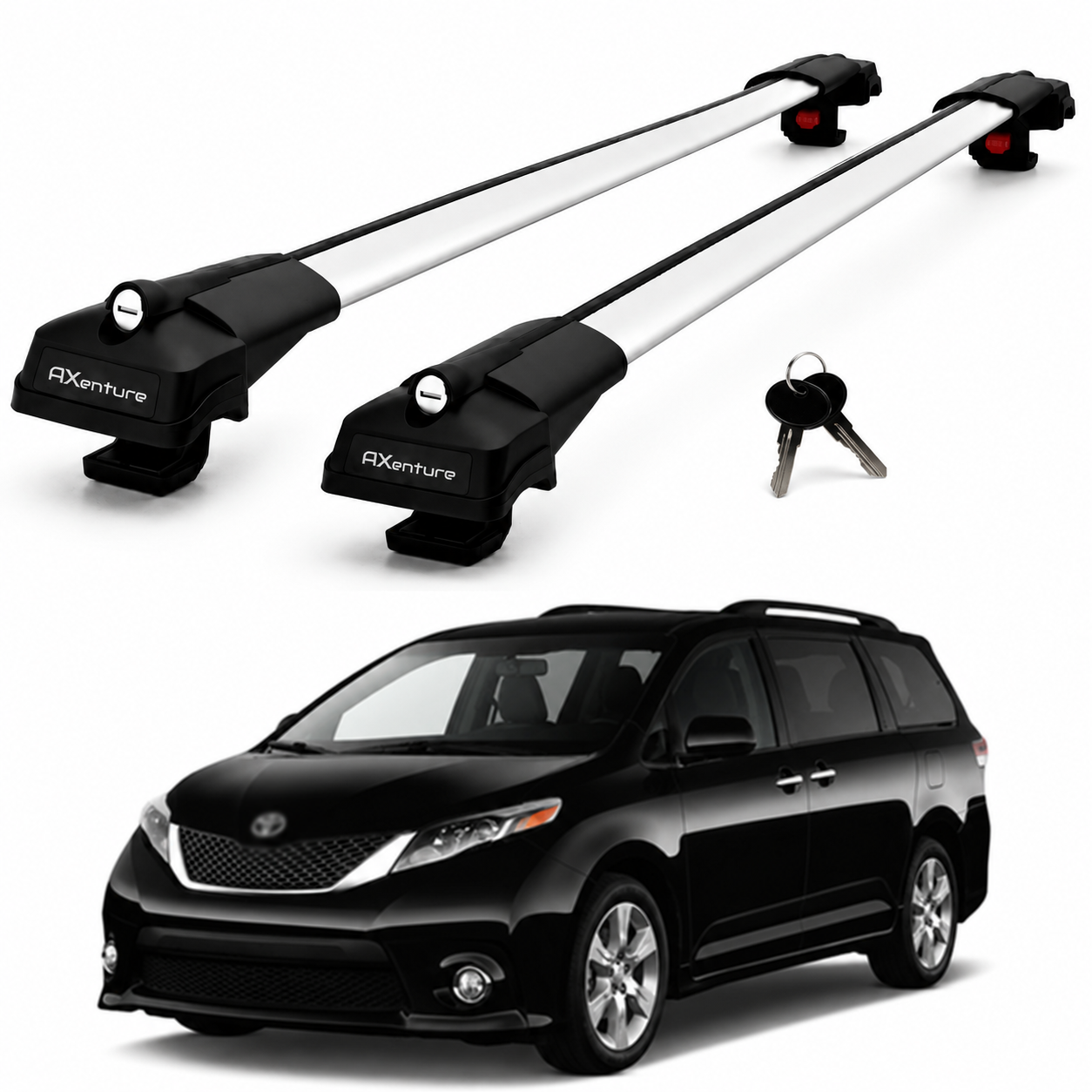 2X Roof Bars for Toyota Sienna Xl30 2011-2020 Lockable Roof Rack Cross Bars Grey