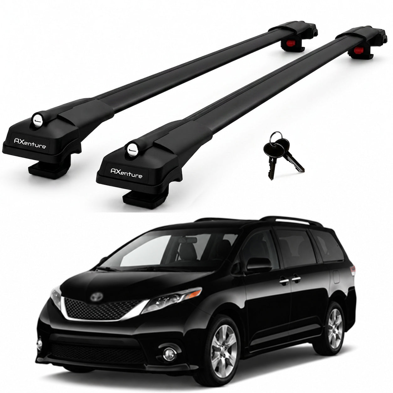 2X Roof Bars for Toyota Sienna Xl30 2011-2020 Lockable Roof Rack Cross Bar Black