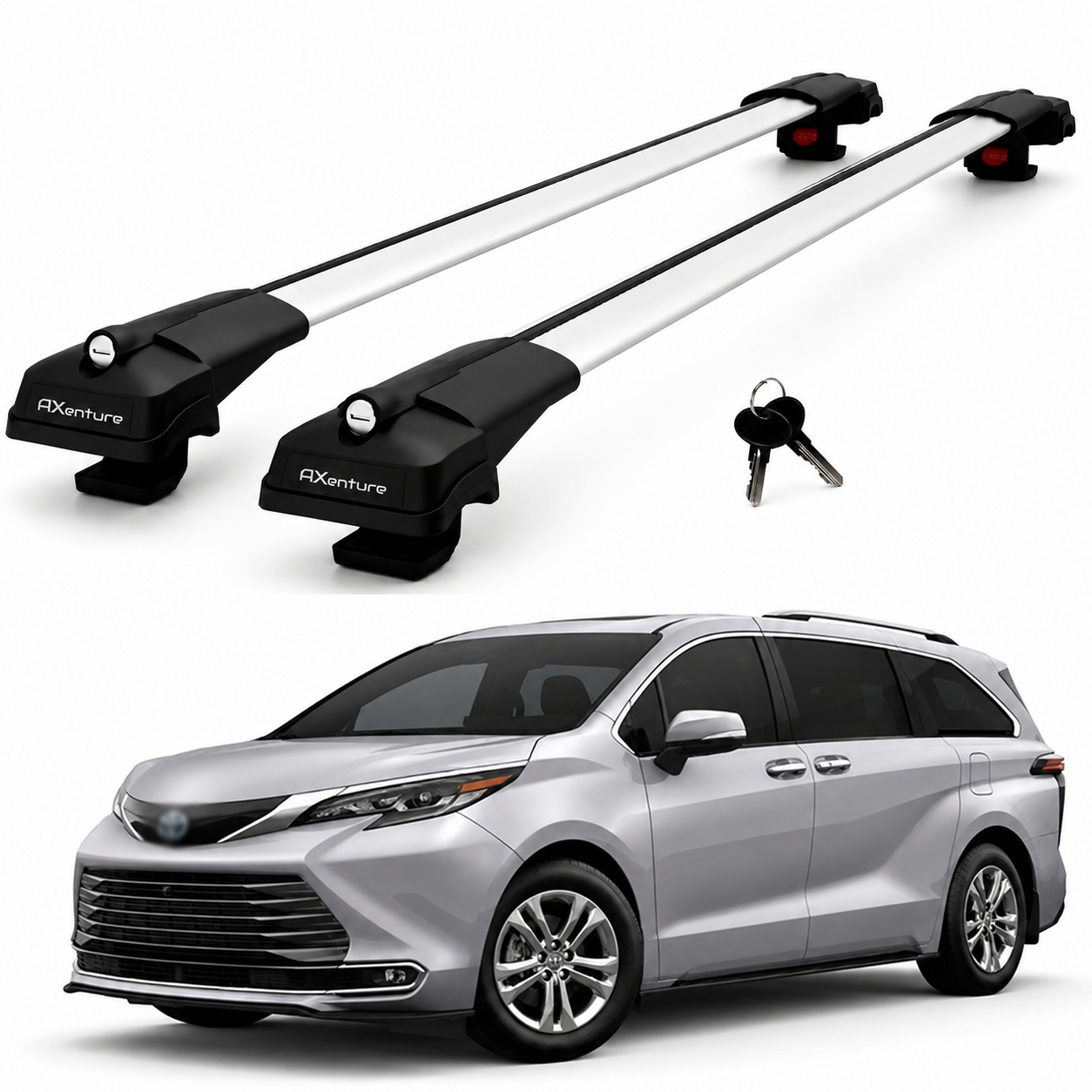 2X Roof Bars for Toyota Sienna Xl40 2021-2026 Lockable Roof Rack Cross Bars Grey