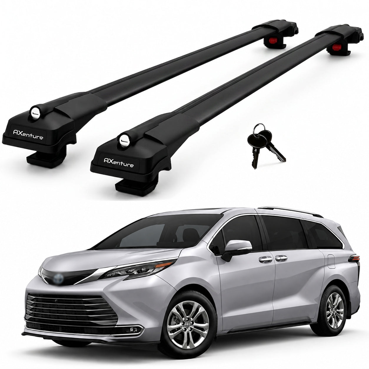 2X Roof Bars for Toyota Sienna Xl40 2021-2026 Lockable Roof Rack Cross Bar Black