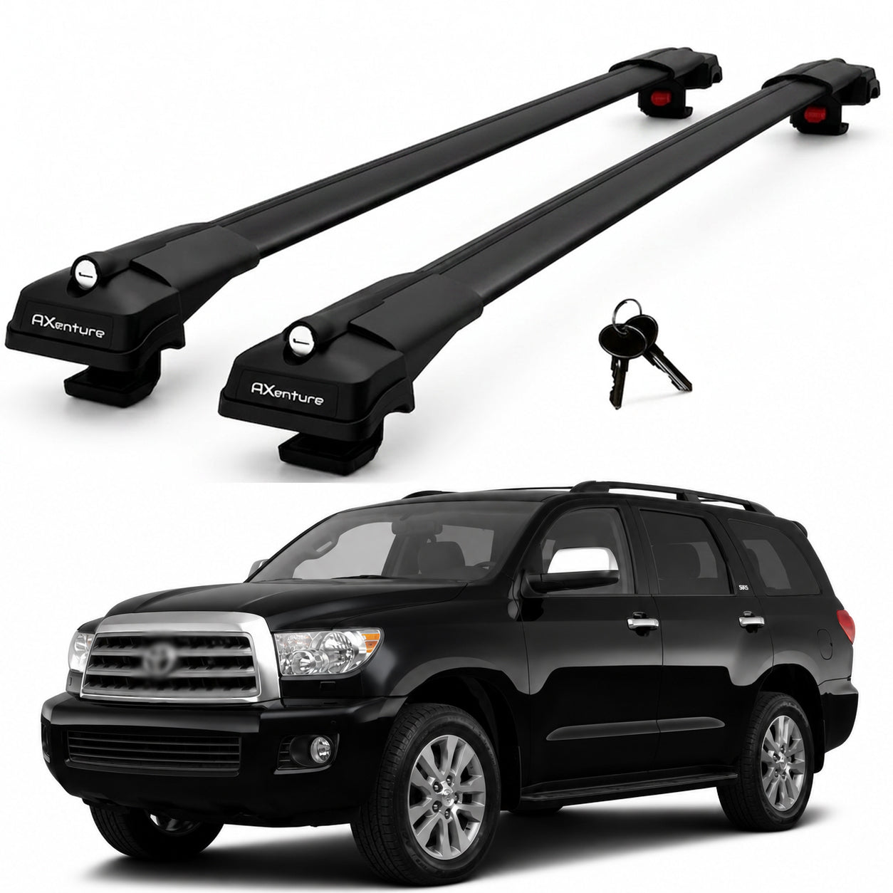 2X Roof Bars for Toyota Sequoia Xk60 2008-2022 Lockable Roof Rack Black