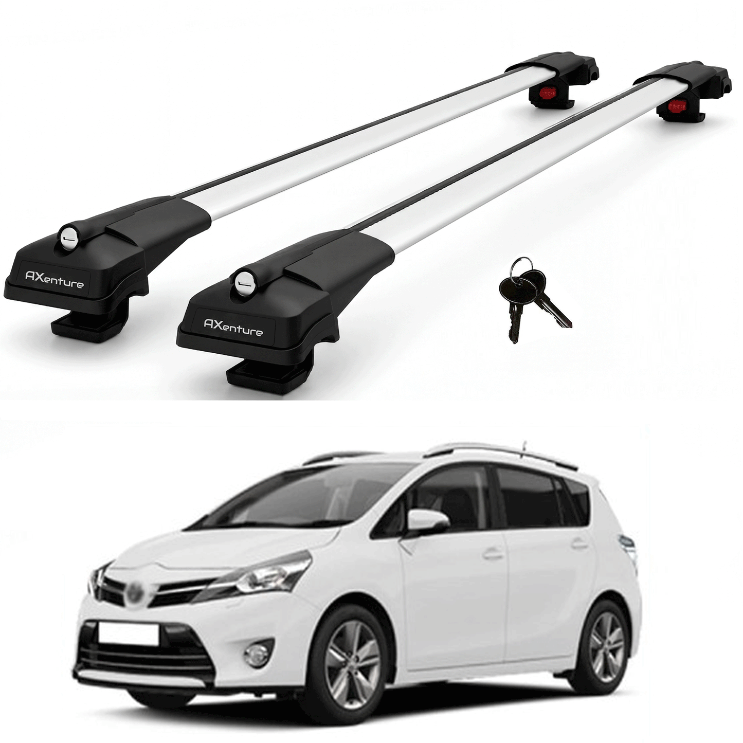 2X Roof Bars for Toyota Verso Ar20 2009–2018 Lockable Roof Rack Cross Bars Grey