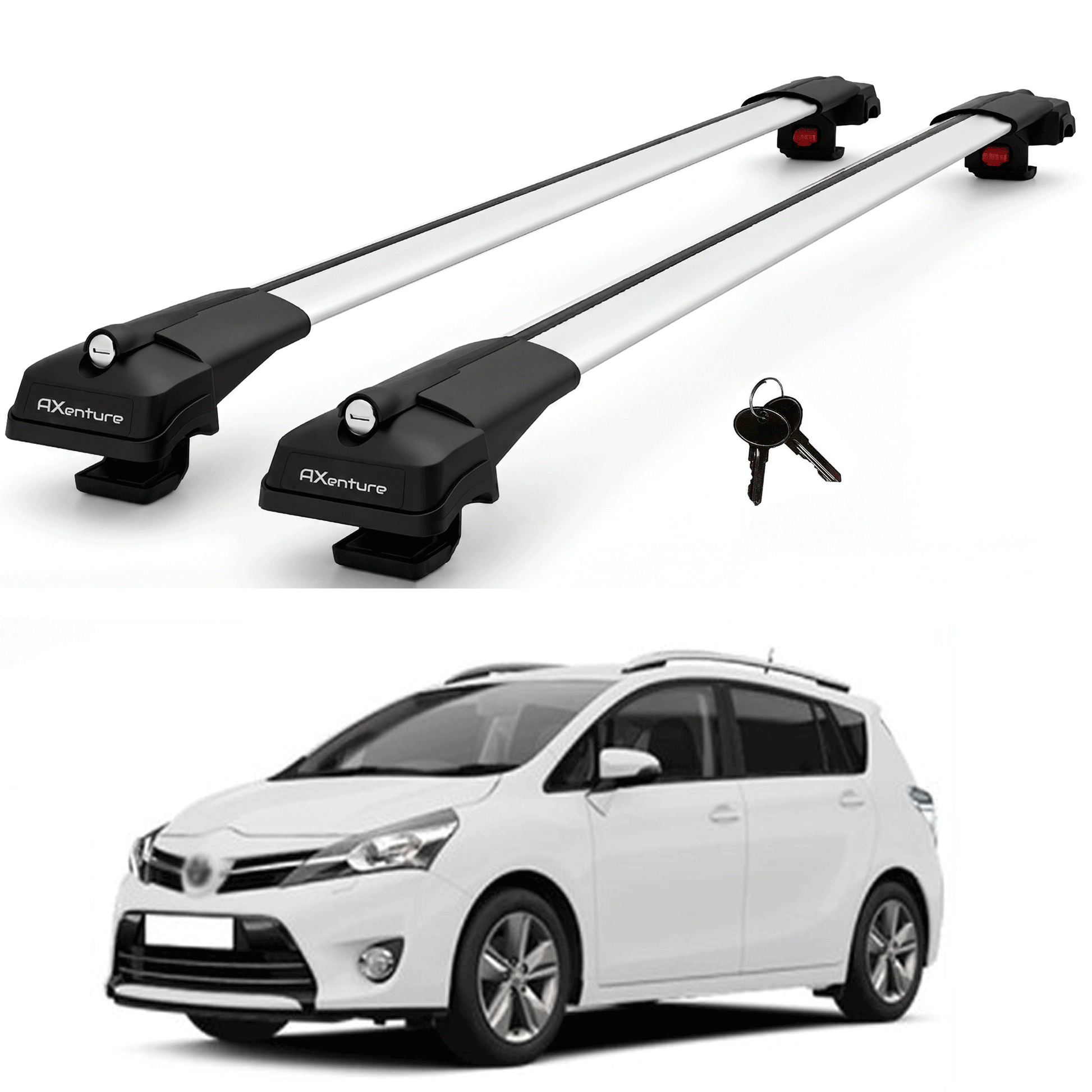 2X Roof Bars for Toyota Verso Ar20 2009–2018 Lockable Roof Rack Cross Bars Grey