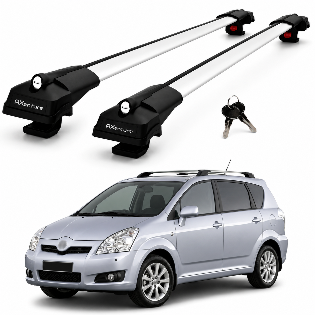 2X Roof Bars for Toyota Verso E120 2004-2008 Lockable Roof Rack Cross Bars Grey
