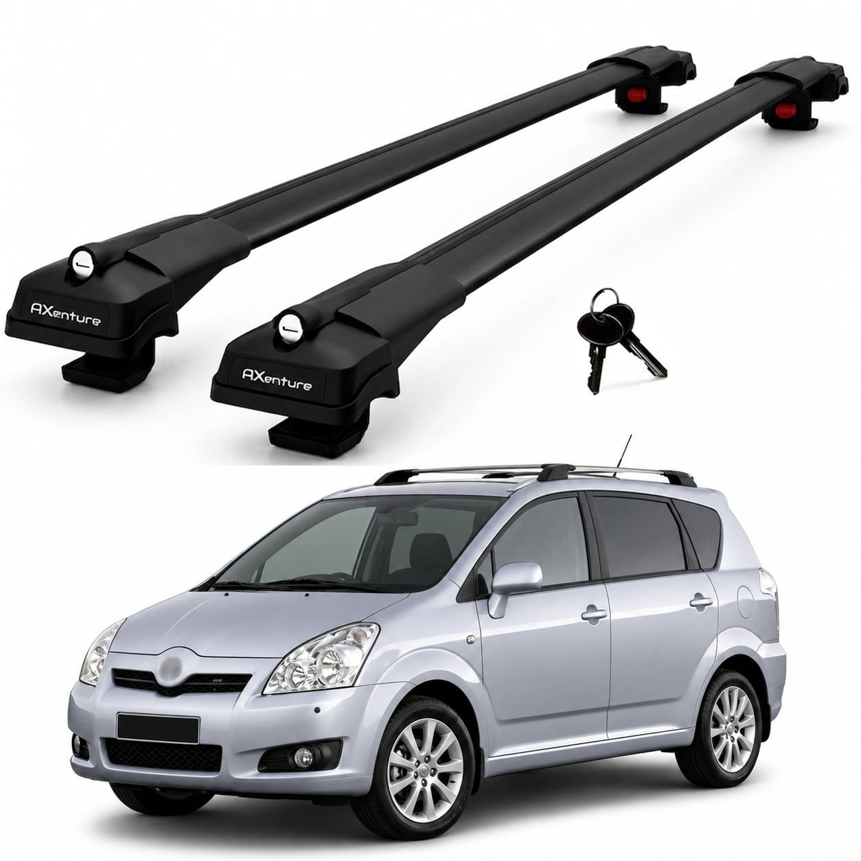 2X Roof Bars for Toyota Verso E120 2004-2008 Lockable Roof Rack Cross Bars Black