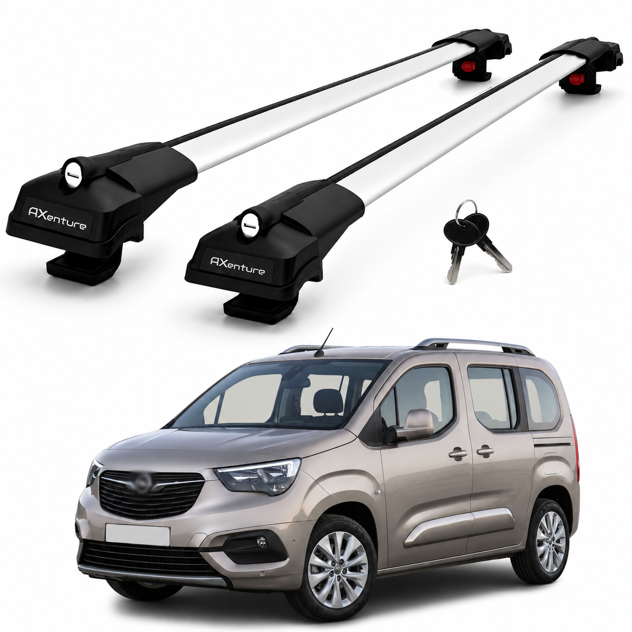 2X Roof Bars for Vauxhall Combo Life 2018-2022 Lockable Roof Rack Cross Bar Grey