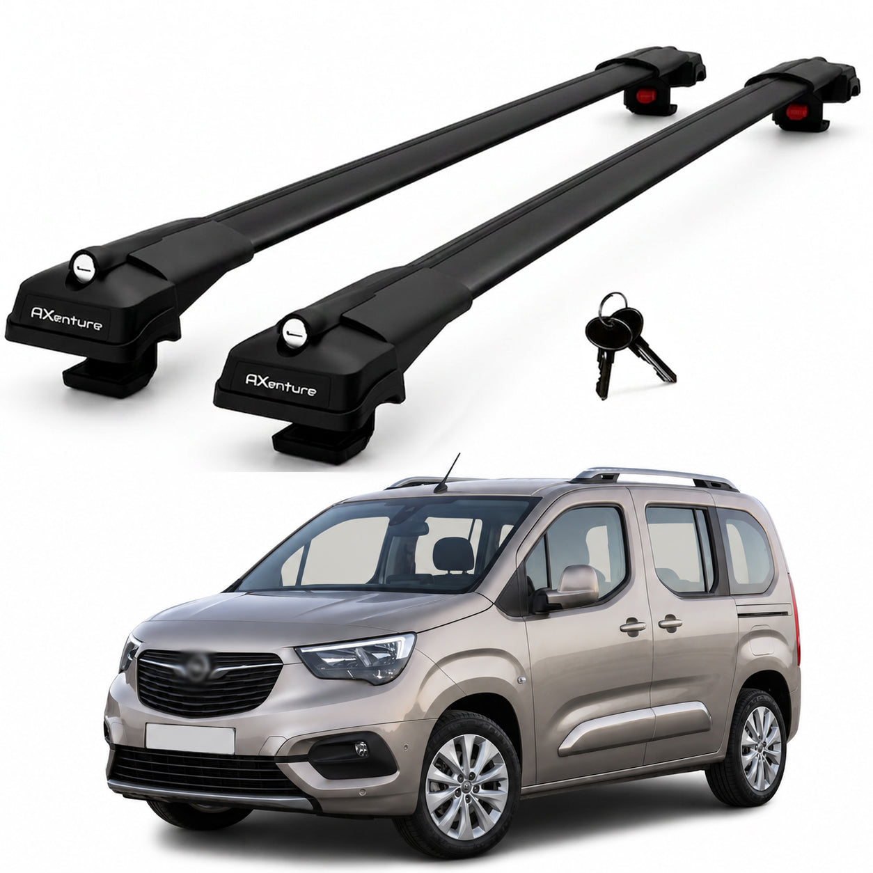 2X Roof Bars for Vauxhall Combo Life 2018-2022 Lockable Roof Rack Black