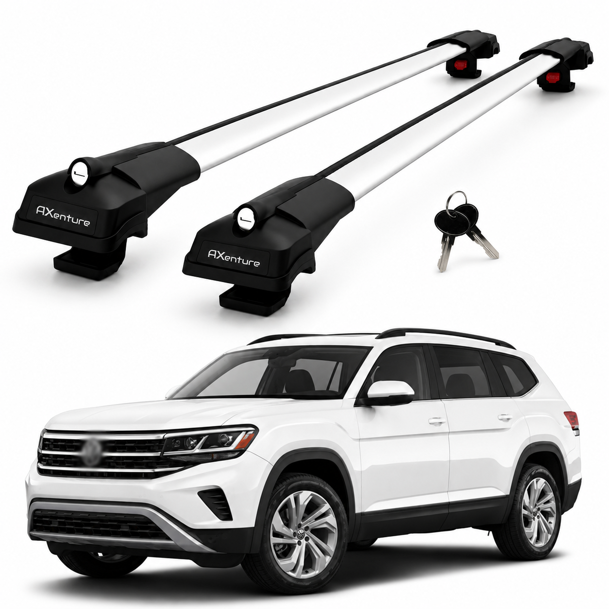 2X Roof Bars for Volkswagen Atlas 2018-2025 Lockable Roof Rack Cross Bars Grey