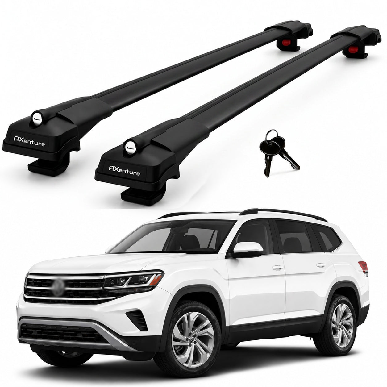 2X Roof Bars for Volkswagen Atlas 2018-2025 Lockable Roof Rack Cross Bars Black