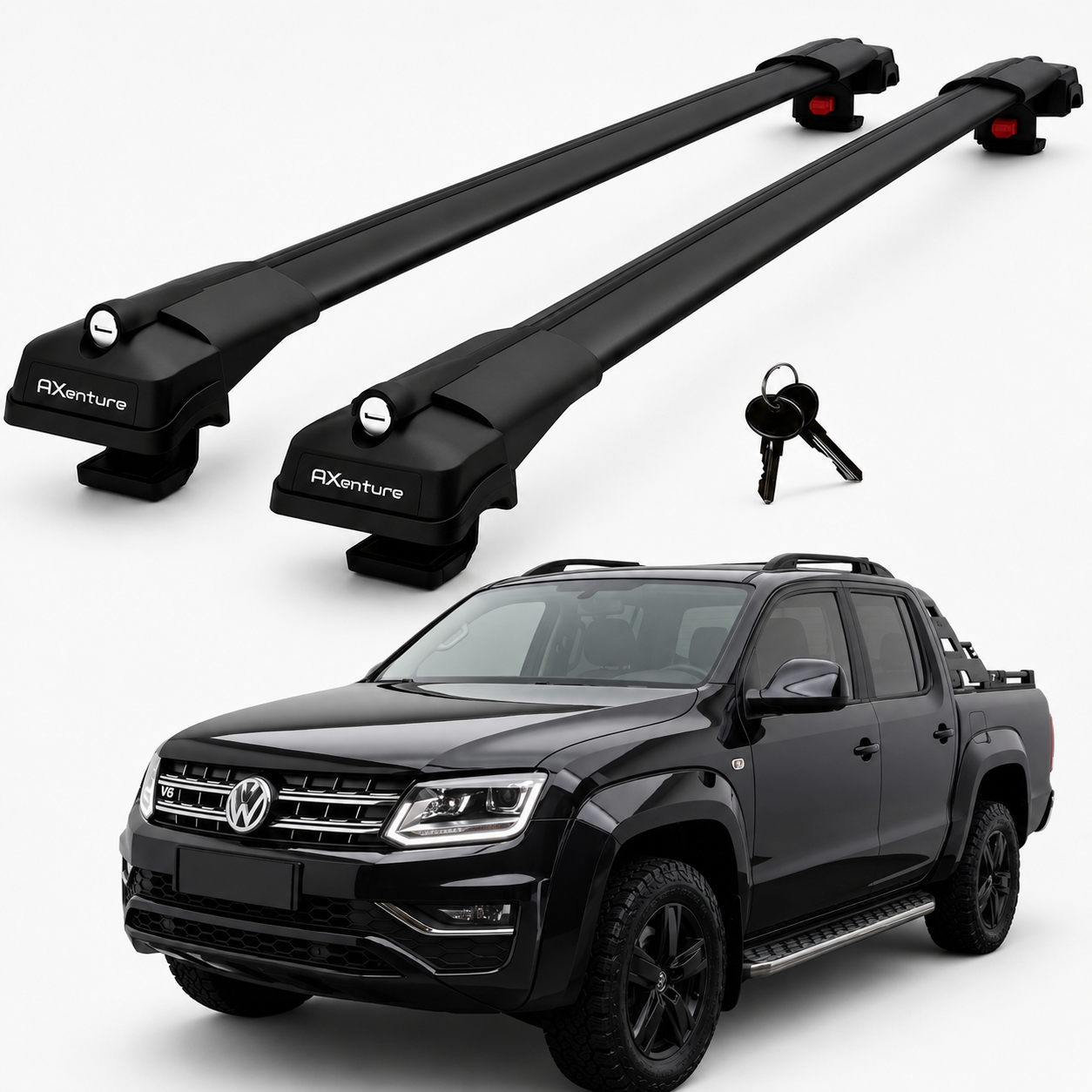 2X Roof Bars for Volkswagen Amarok Pick-Up 2010-2020 Lockable Roof Rack Grey
