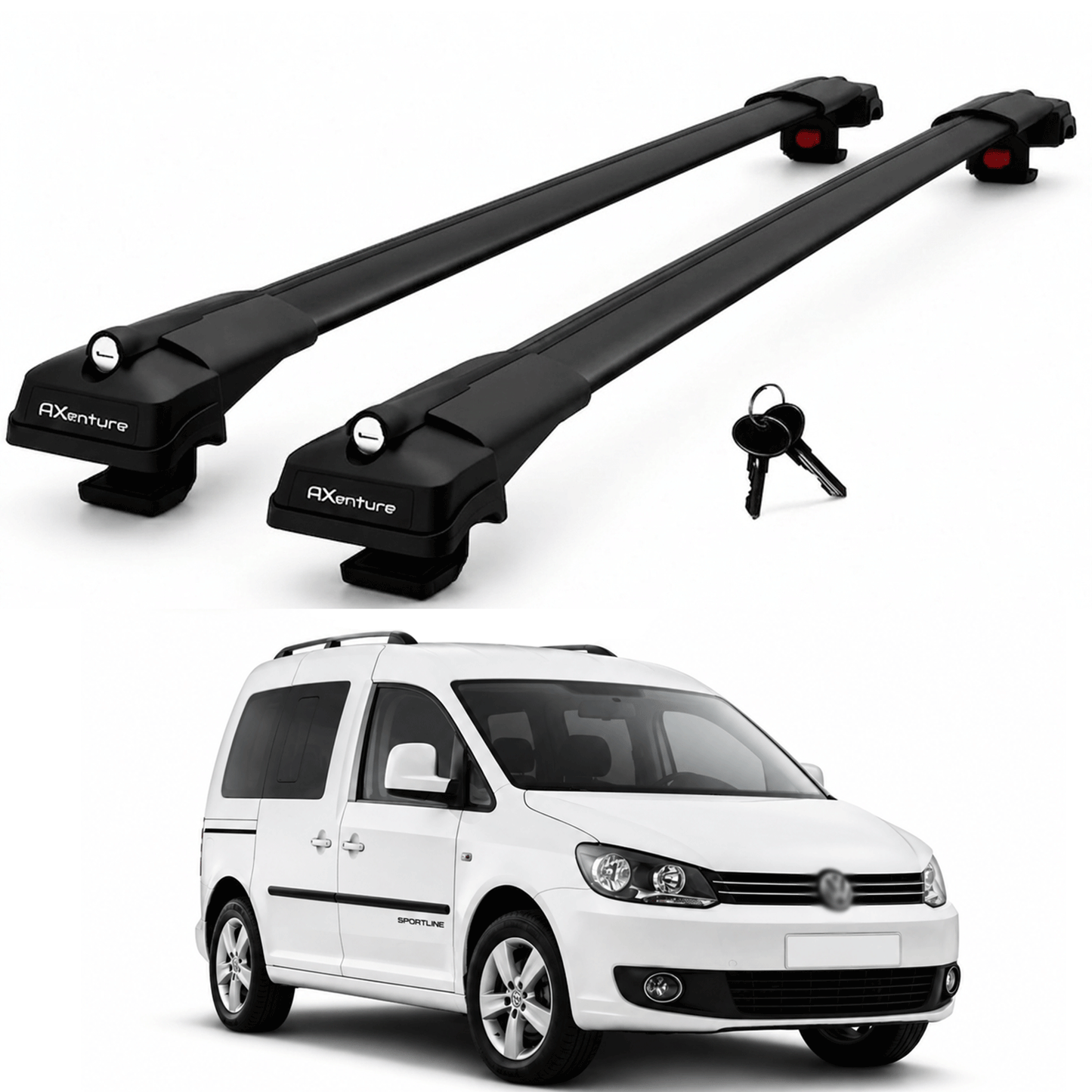 2X Roof Bars for Volkswagen Caddy Combi 2004-2020 Lockable Roof Rack Black