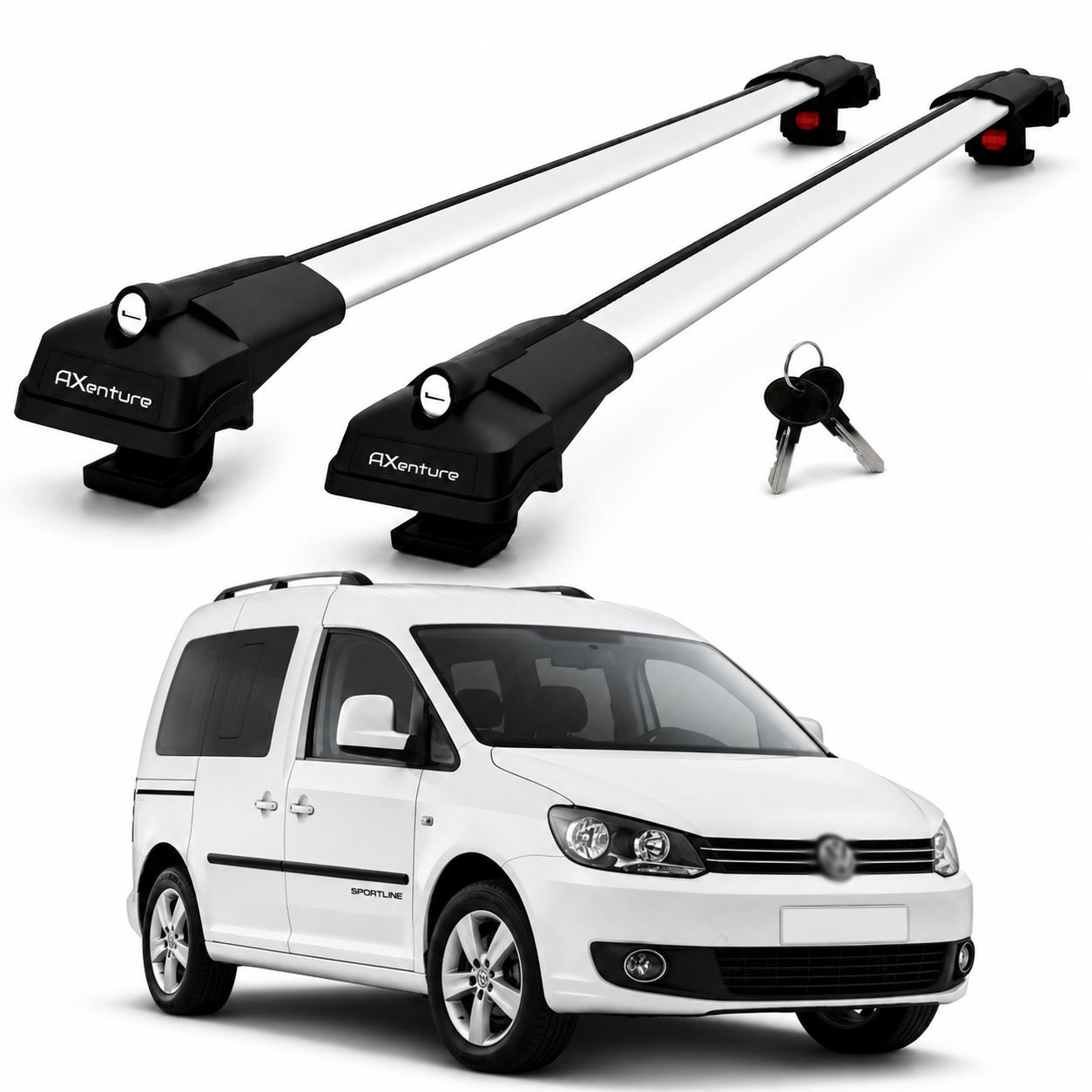 2X Roof Bars for Volkswagen Caddy Combi 2004-2020 Lockable Roof Rack Grey