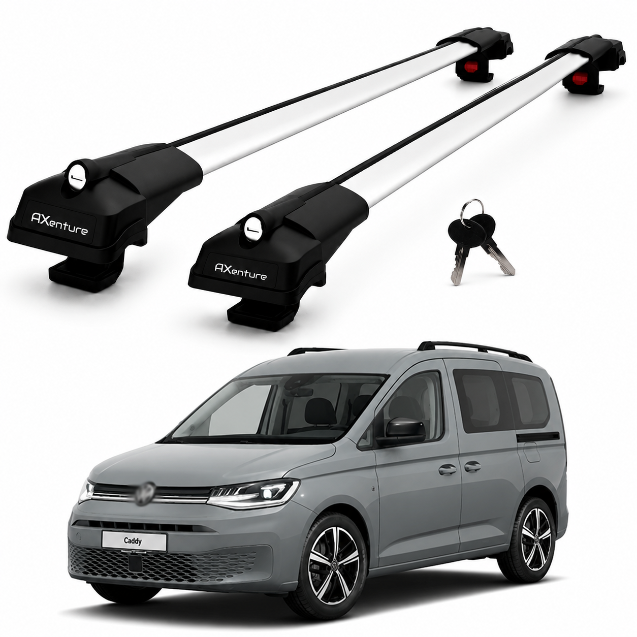 2X Roof Bars for Volkswagen Caddy Combi 2021-2026 Lockable Roof Rack Grey