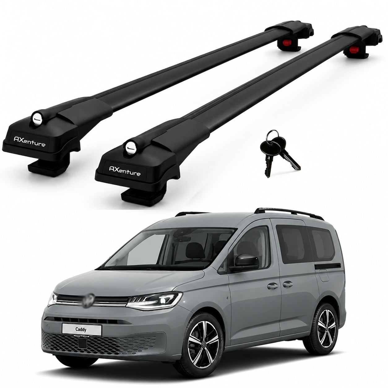 2X Roof Bars for Volkswagen Caddy Combi 2021-2026 Lockable Roof Rack Black