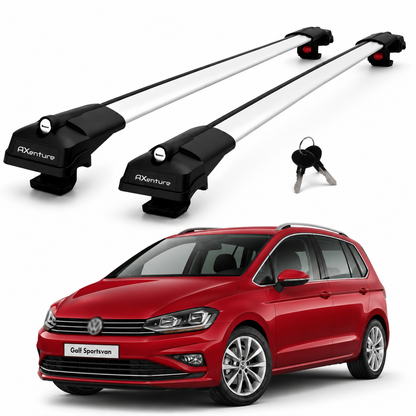 2X Roof Bars for Volkswagen Golf Sportsvan 2015-2020 Lockable Roof Rack Grey