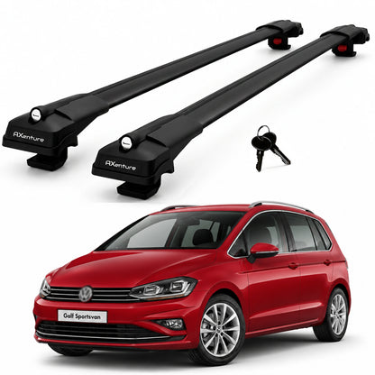 2X Roof Bars for Volkswagen Golf Sportsvan 2015-2020 Lockable Roof Rack Black