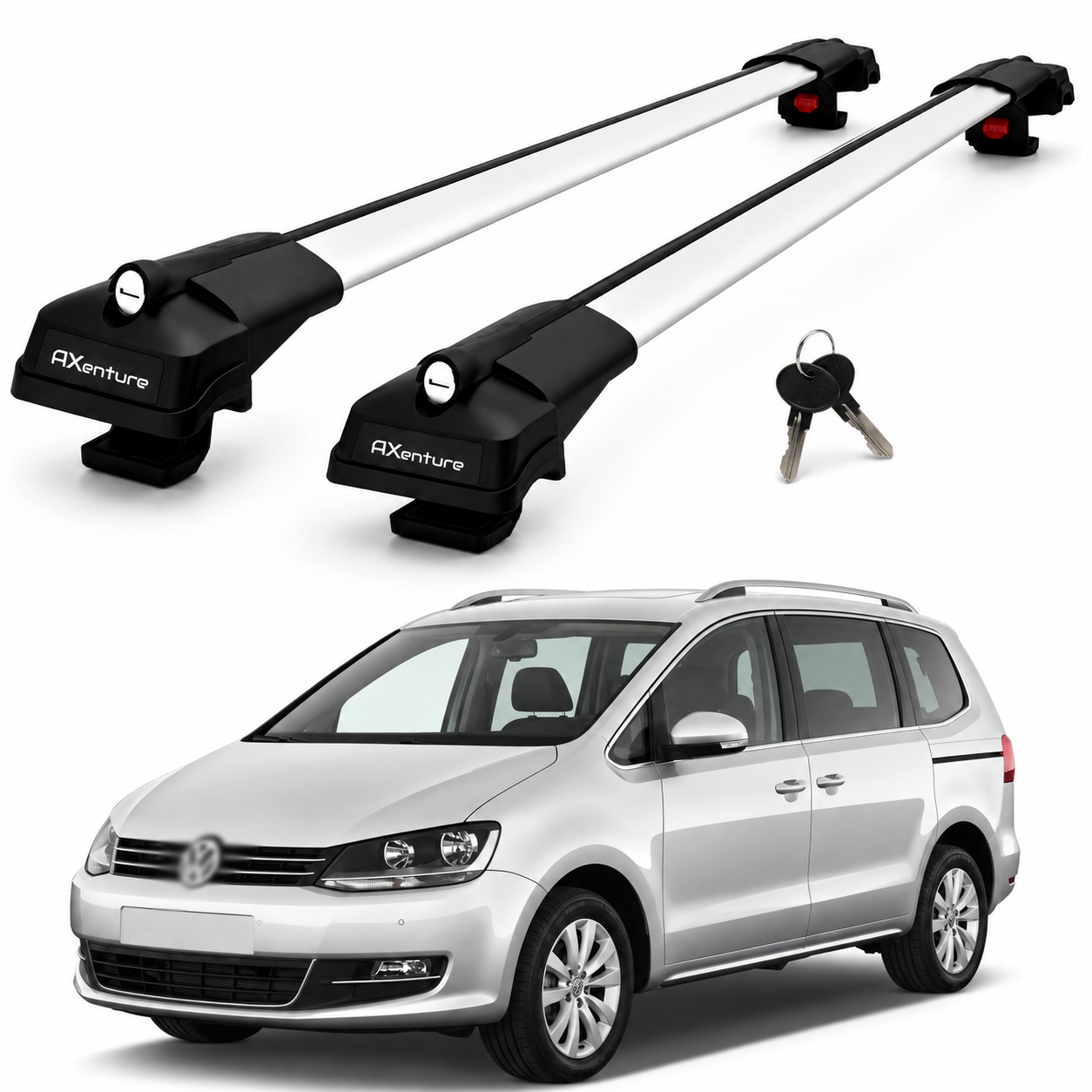 2X Roof Bars for Volkswagen Sharan 7N 2010–2023 Lockable Roof Rack Grey