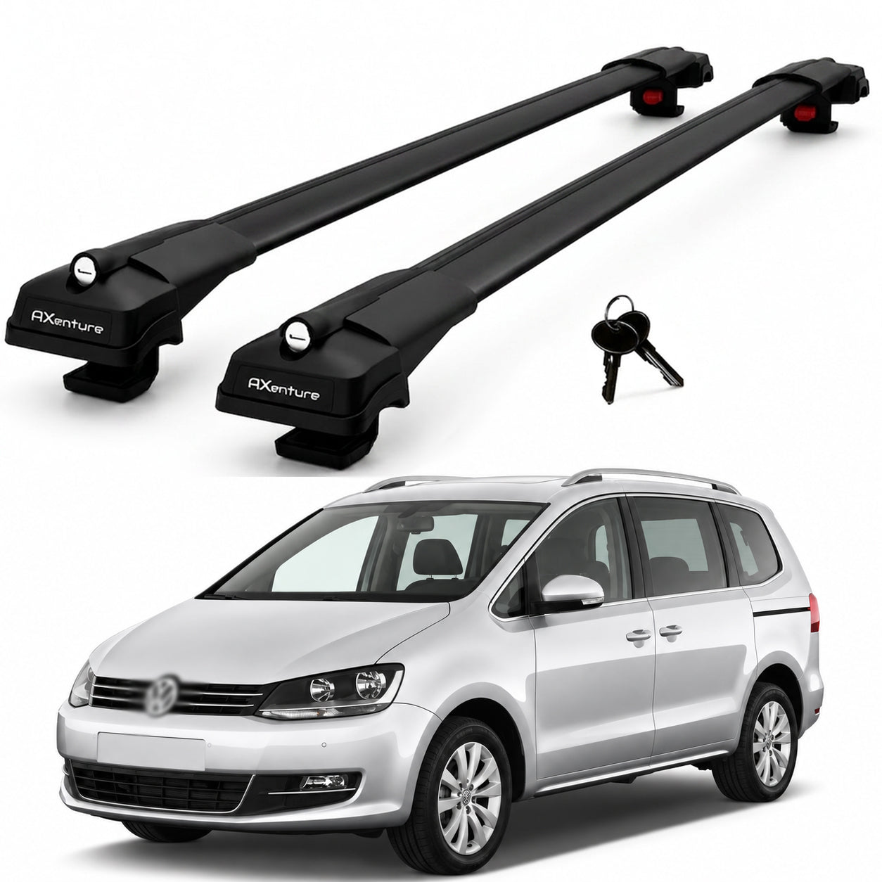 2X Roof Bars for Volkswagen Sharan 7N 2010–2023 Lockable Roof Rack Black
