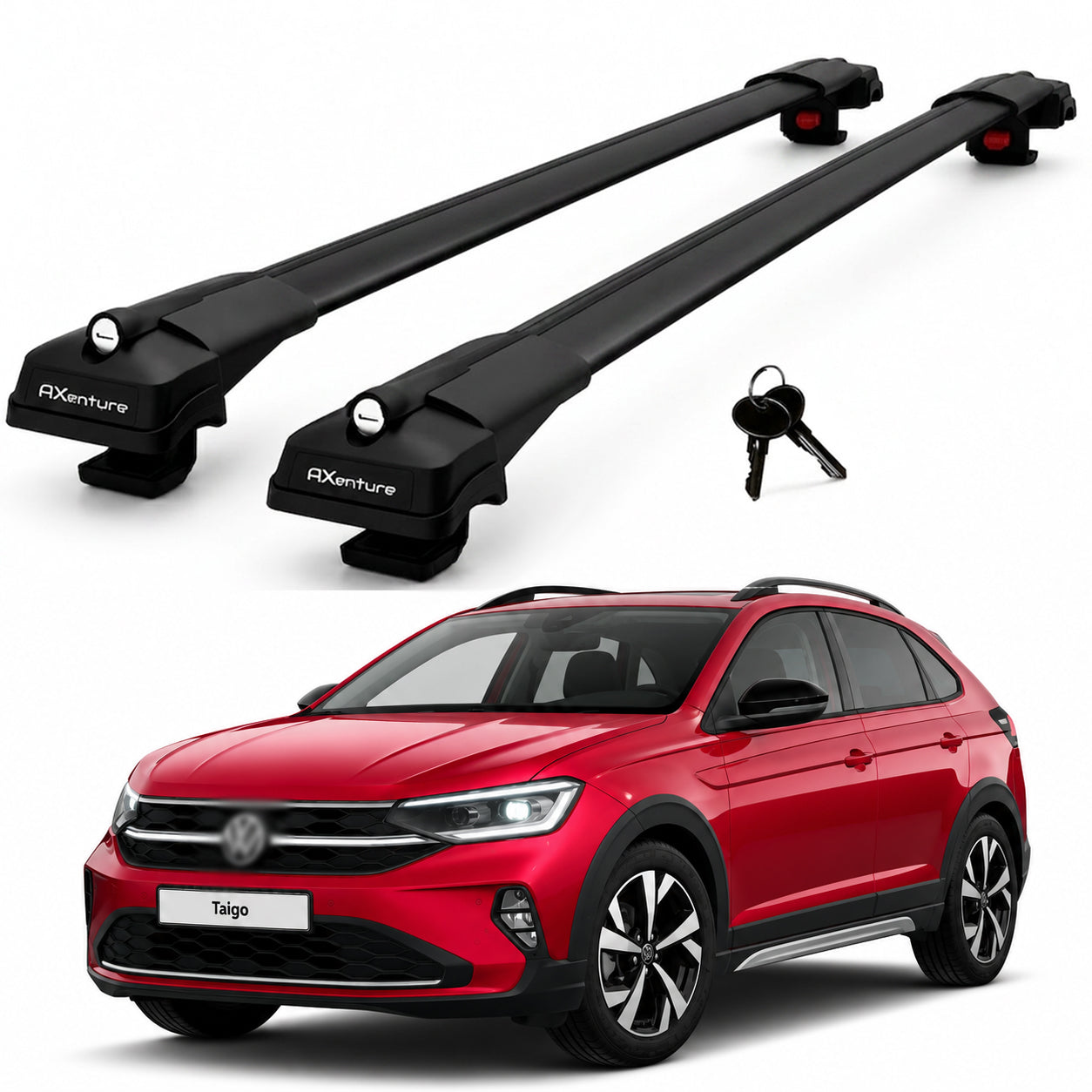 2X Roof Bars for Volkswagen Taigo 2020-2026 Lockable Roof Rack Cross Bars Black