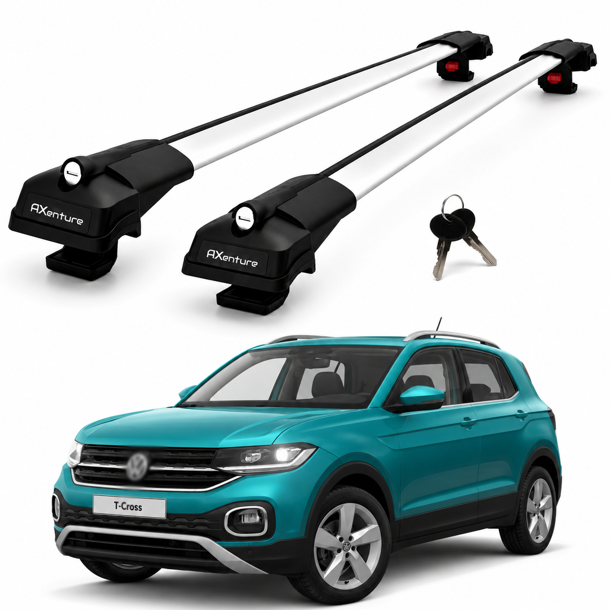 2X Roof Bars for Volkswagen T-Cross 2019-2026 Lockable Roof Rack Cross Bars Grey