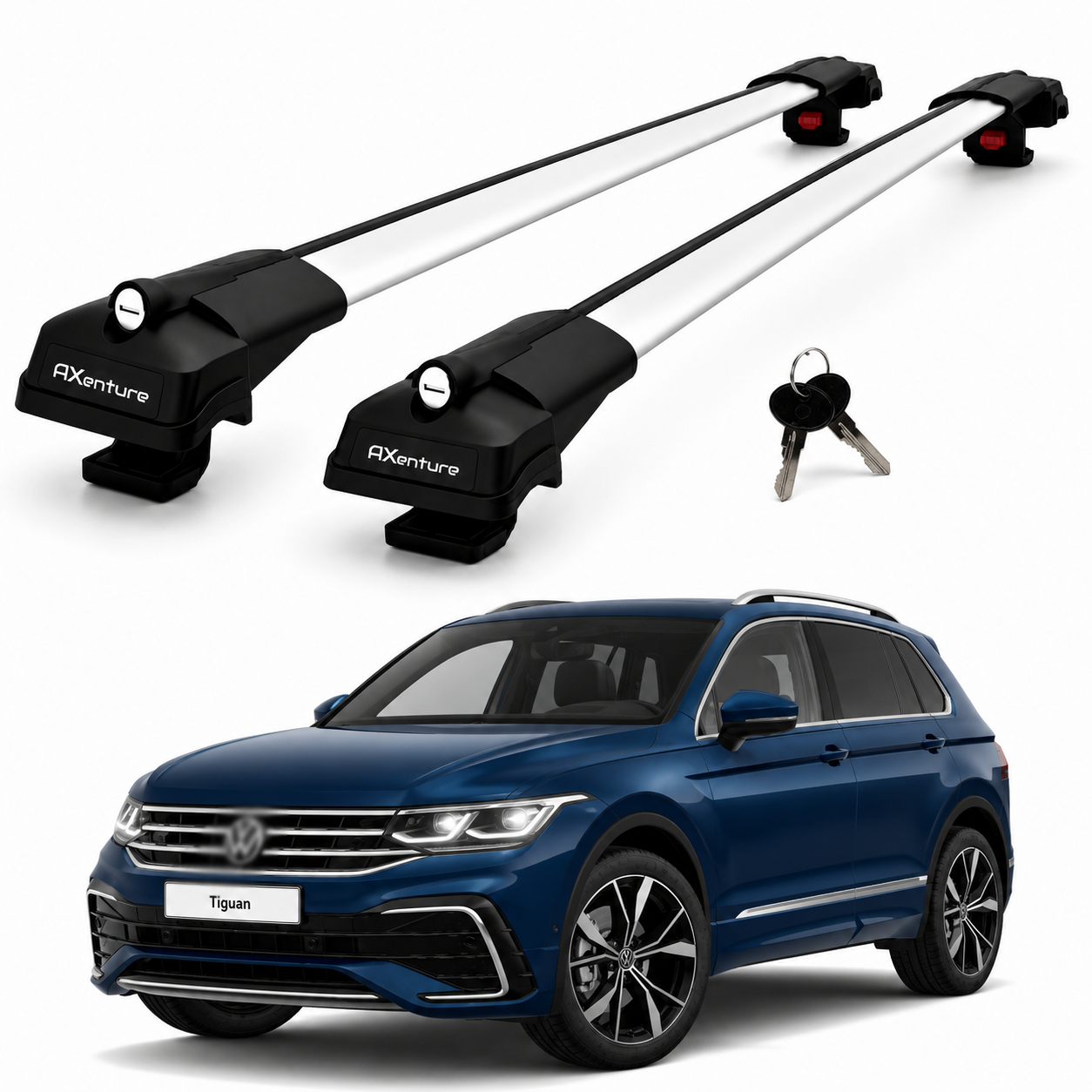 2X Roof Bars for Volkswagen Tiguan 2016-2023 Lockable Roof Rack Cross Bars Grey