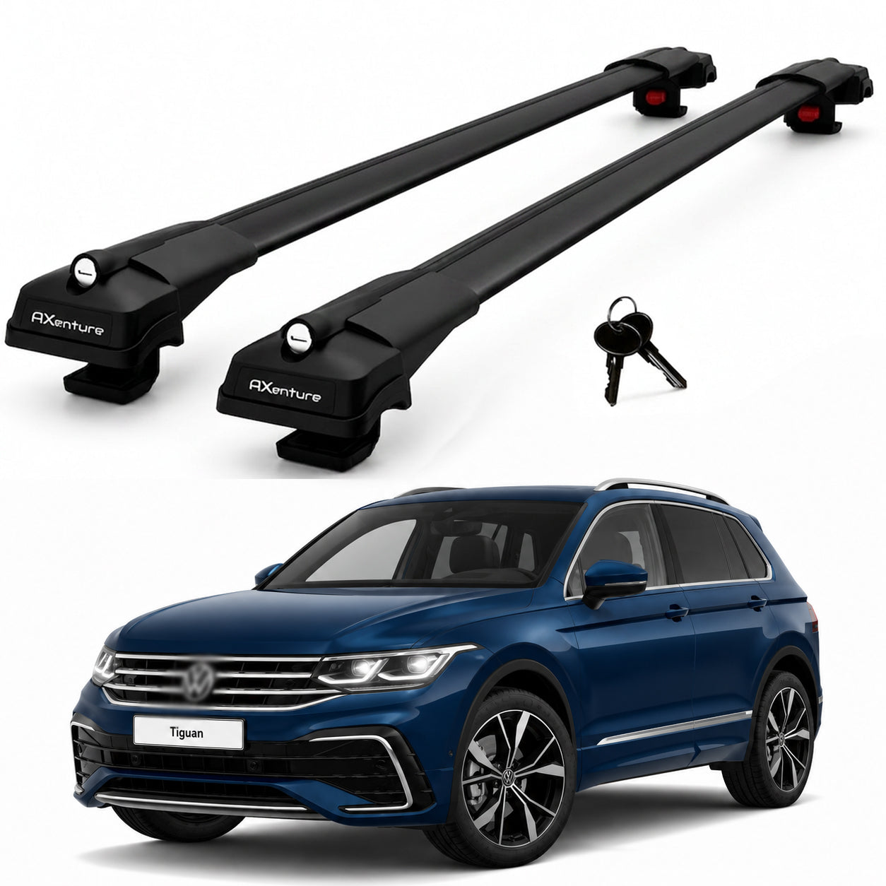 2X Roof Bars for Volkswagen Tiguan 2016-2023 Lockable Roof Rack Cross Bars Black