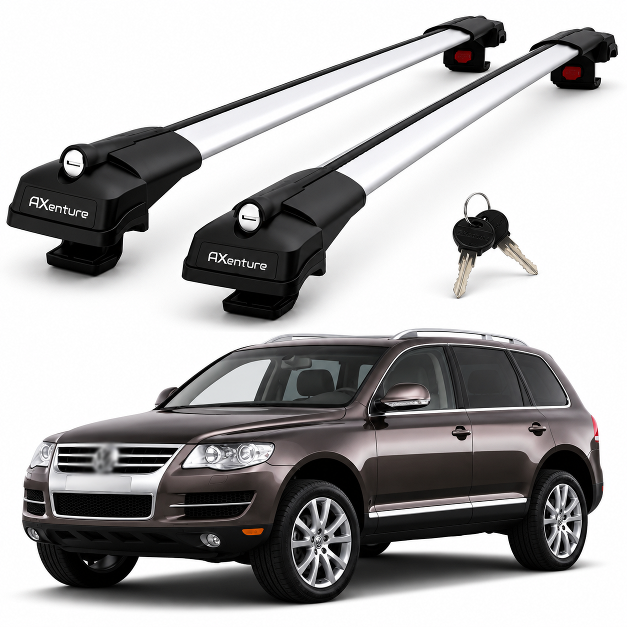 2X Roof Bars for Volkswagen Touareg Facelift 2006–2010 Lockable Roof Rack Grey