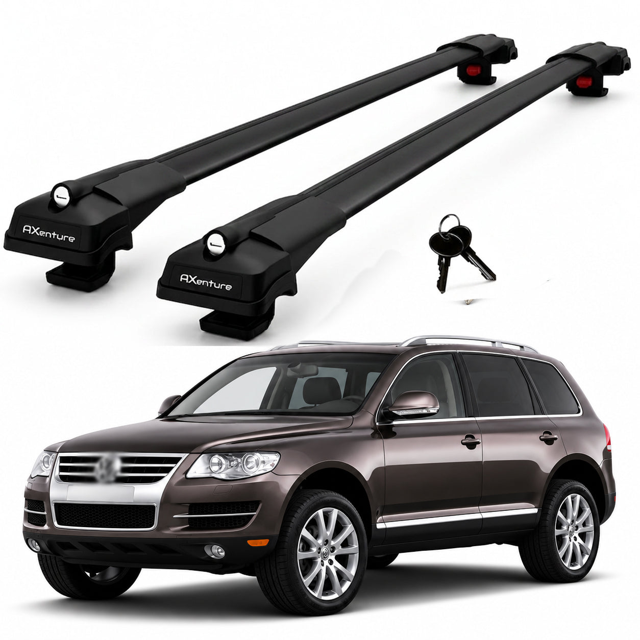 2X Roof Bars for Volkswagen Touareg Facelift 2006–2010 Lockable Roof Rack Black