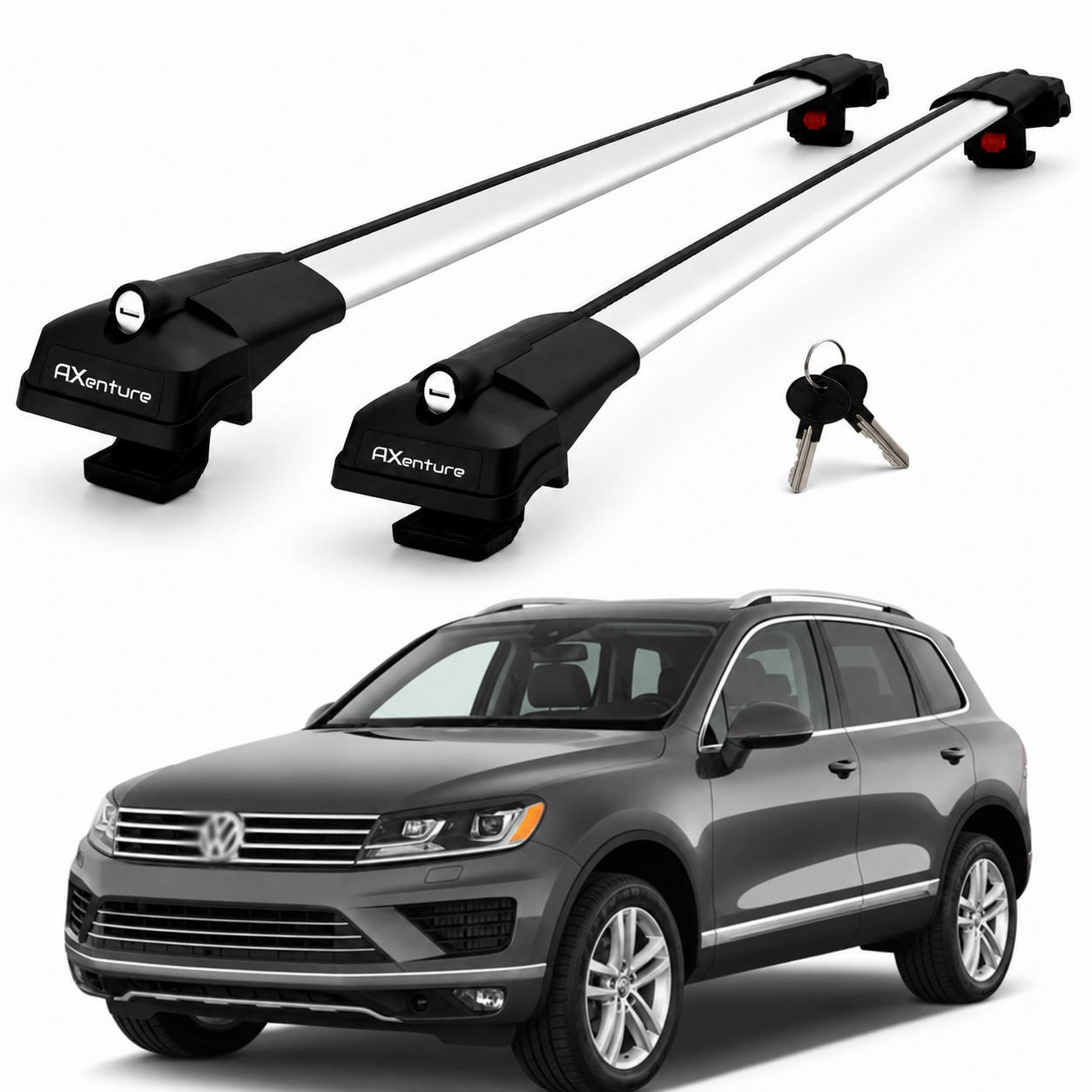 2X Roof Bars for Volkswagen Touareg 2011–2018 Lockable Roof Rack Cross Bars Grey