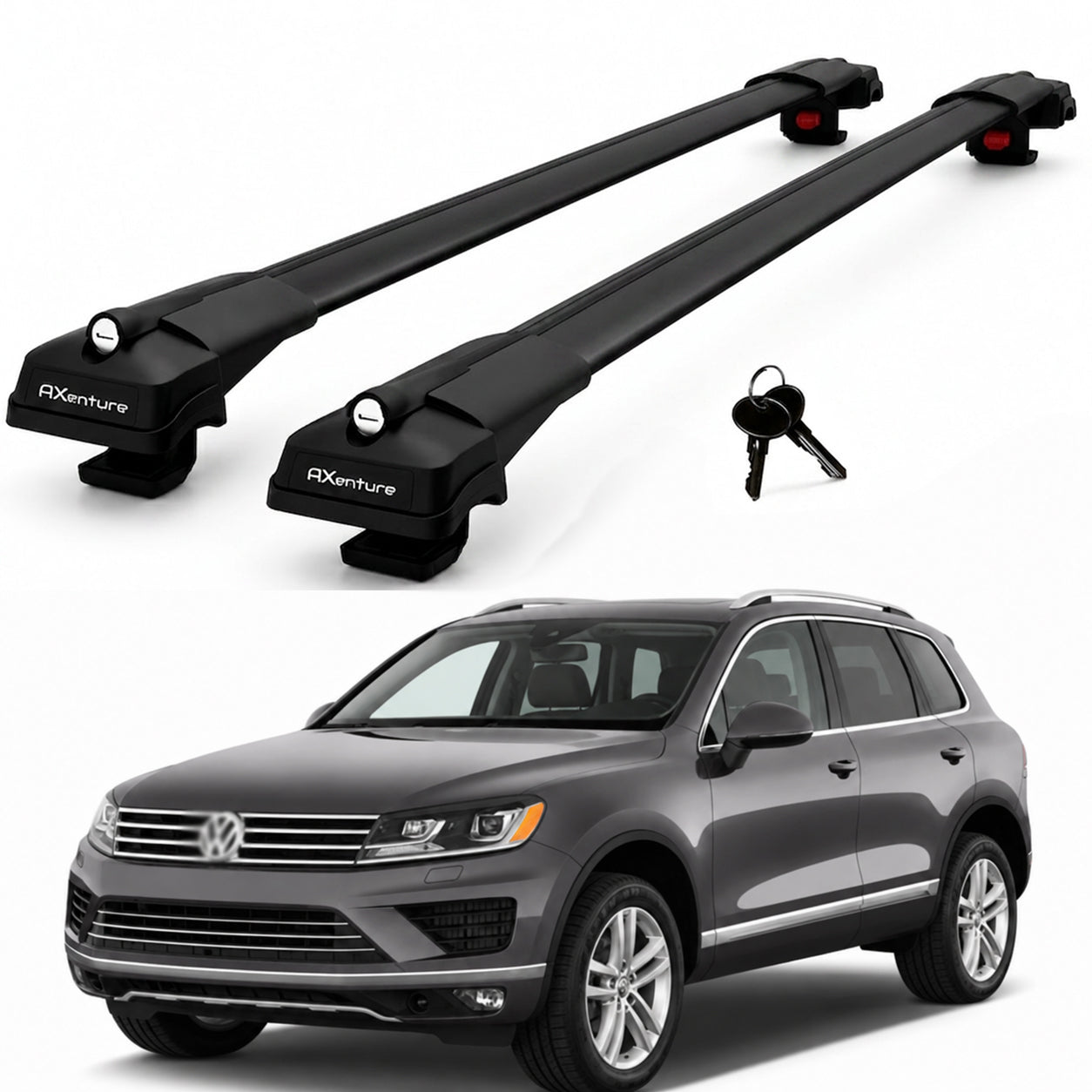 2X Roof Bars for Volkswagen Touareg 2011–2018 Lockable Roof Rack Cross Bar Black