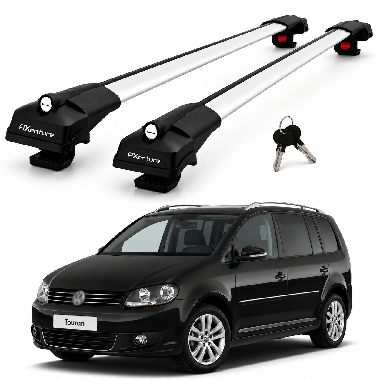 2X Roof Bars for Volkswagen Touran 2002–2015 Lockable Roof Rack Cross Bars Grey