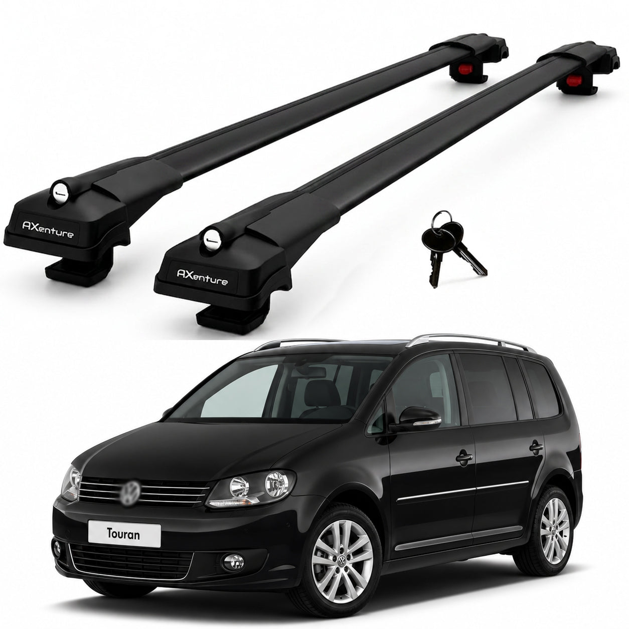 2X Roof Bars for Volkswagen Touran 2002–2015 Lockable Roof Rack Cross Bars Black