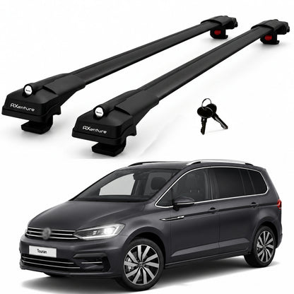2X Roof Bars for Volkswagen Touran 2016–2025 Lockable Roof Rack Cross Bars Black