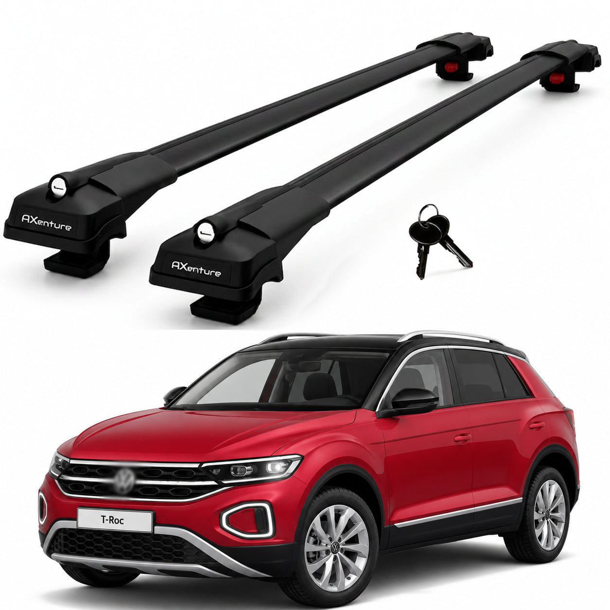 2X Roof Bars for Volkswagen T-Roc 2019-2025 Lockable Roof Rack Cross Bars Black