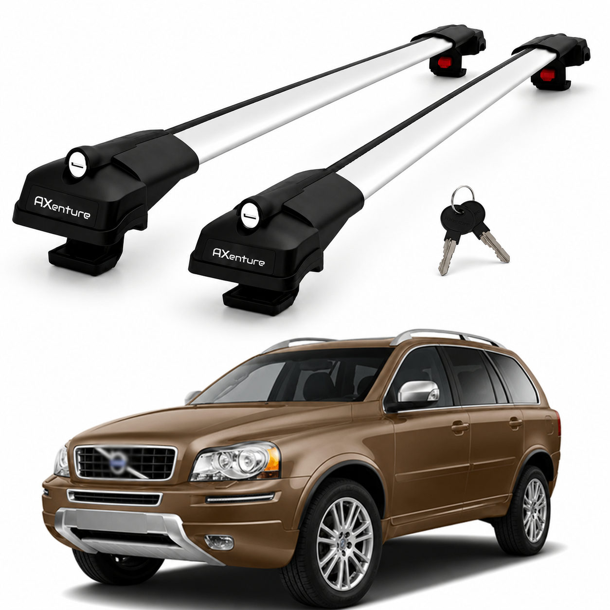 2X Roof Bars for Volvo Xc90 2003-2014 Lockable Roof Rack Cross Bars Grey