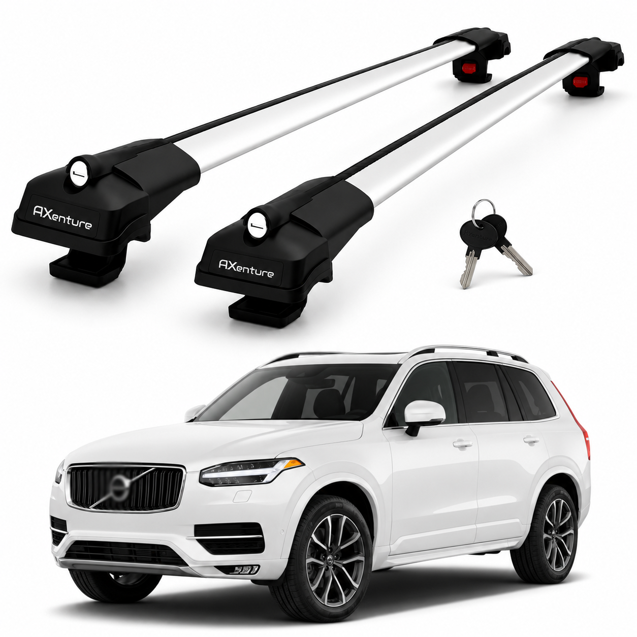 2X Roof Bars for Volvo Xc90 Momentum 2015-2018 Lockable Roof Rack Cross Bar Grey