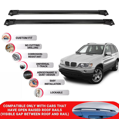 Roof Rack Cross Bars for Bmw X5 E53 Suv 2000-2007 Lockable Roof Bars 2 Pcs Black