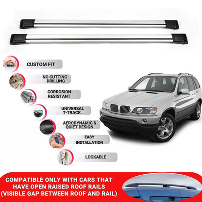 Roof Rack Cross Bars for Bmw X5 E53 Suv 2000-2007 Lockable Roof Bars 2 Pcs Grey